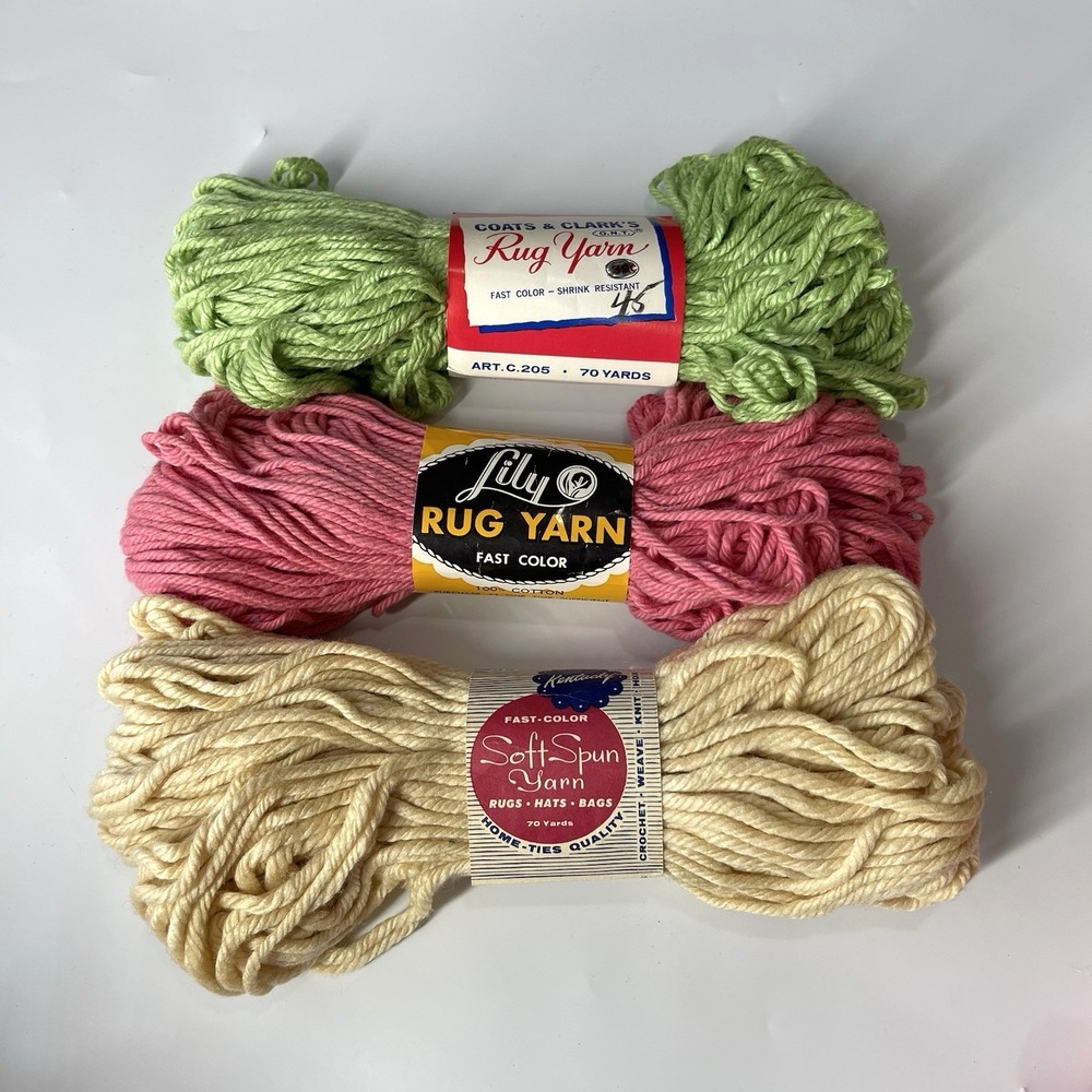 Vintage Rug Yarn Skeins Mixed Lot 3 Colors Brands & Materials‎ Cotton Spun Rayon